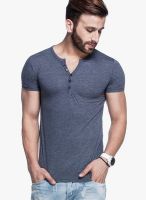 Tinted Navy Blue Solid Henley T-Shirts