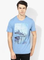 Tom Tailor Blue Printed Round Neck T-Shirt