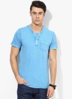 Tom Tailor Blue Solid Henley T-Shirt