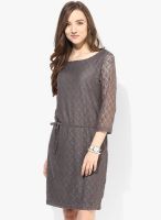 Tom Tailor Grey Colored Solid Shift Dress With Belt
