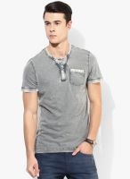 Tom Tailor Grey Solid Henley T-Shirt