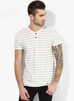 Tom Tailor White Striped Henley Neck T-Shirt