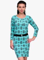 Tops And Tunics Aqua Blue Colored Printed Bodycon Dress