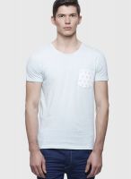 United Colors of Benetton Aqua Blue Solid Round Neck T-Shirt