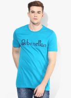 United Colors of Benetton Aqua Blue Solid Round Neck T-Shirt