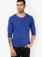 United Colors of Benetton Blue Solid Henley T-Shirts