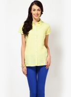 United Colors of Benetton Cap Sleeves Button Down Plain Yellow Shirt
