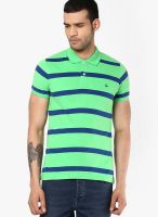 United Colors of Benetton Green Striped Polo T-Shirts