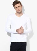 United Colors of Benetton White Solid V Neck T-Shirt