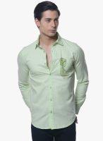 Upper Line Green Solid Regular Fit Casual Shirt