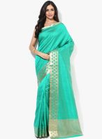 Urban Vastra Green Solid Silk Blend Saree