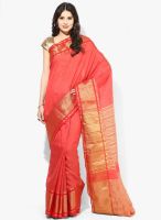 Urban Vastra Red Embroidered Silk Blend Saree