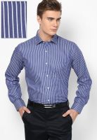 Van Heusen Blue Striped Regular Fit Formal Shirt