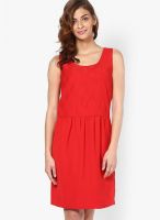 Van Heusen Red Colored Solid Skater Dress