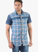Vintage Blue Check Slim Fit Casual Shirt