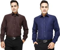 Yuva Men's Solid Formal Brown, Dark Blue Shirt(Pack of 2)