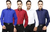 Yuva Men's Solid Formal Blue, Maroon, White, Dark Blue Shirt(Pack of 4) Yuva Men's Solid Formal Blue, Maroon, White, Dark Blue Shirt(Pack of 4)