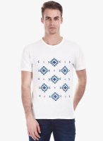 Zobello Off White Printed Round Neck T-Shirt