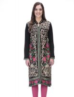 90 West Party Embroidered Women's Kurti(Black)