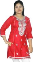 Abstra Formal Floral Print Women's Kurti(Red)