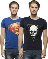 Alan Jones Printed Men's Round Neck Dark Blue, Blue T-Shirt(Pack of 2)