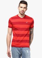 American Crew Red Striped V Neck T-Shirt