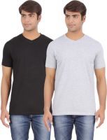 Ap'pulse Solid Men's V-neck Black, Grey T-Shirt(Pack of 2)