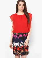 Athena Red Colored Printed Shift Dress