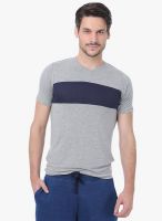 Basics Grey Solid V Neck T-Shirt
