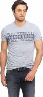 Basics Printed Men's V-neck Grey T-Shirt