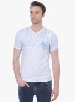 Basics White Printed V Neck T-Shirts