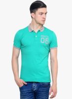 Camino Aqua Blue Solid Polo T-Shirt