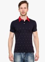 Camino Navy Blue Printed Polo T-Shirt