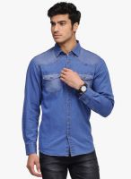 Canary London Blue Solid Slim Fit Casual Shirt