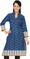 Cenizas Casual Printed Women's Kurti(Blue, White, Orange)