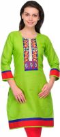 Cenizas Casual Self Design Women's Kurti(Green)