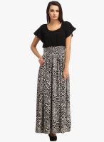 Cottinfab Black Colored Printed Maxi Dress