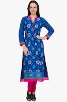 Desirang Casual Printed Women's Kurti(Blue)