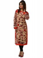 Dhwani Festive, Casual Paisley Women's Kurti(Beige, Red)