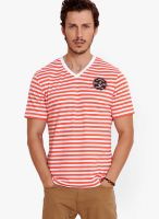 Elaborado Orange Striped V Neck T-Shirt