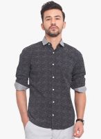 Exitplay Black Printed Regular Fit Casual Shirt