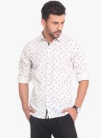 Exitplay White Printed Regular Fit Casual Shirt