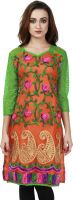 Faireno Embroidered Women's A-line Kurta(Orange)