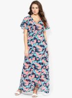 Femella Navy Blue Colored Printed Maxi Dress