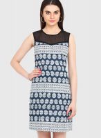 Femenino Blue Colored Printed Shift Dress