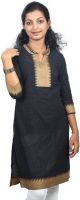 Flora Casual Self Design Women's Kurti(Black)