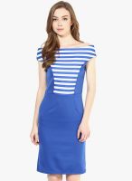 Harpa Blue Colored Striped Bodycon Dress