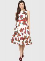 Harpa White Colored Printed Skater Dress