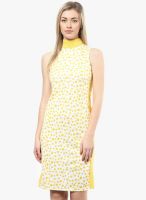 Harpa Yellow Colored Printed Bodycon Dress