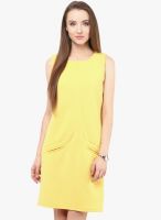 Harpa Yellow Colored Solid Shift Dress